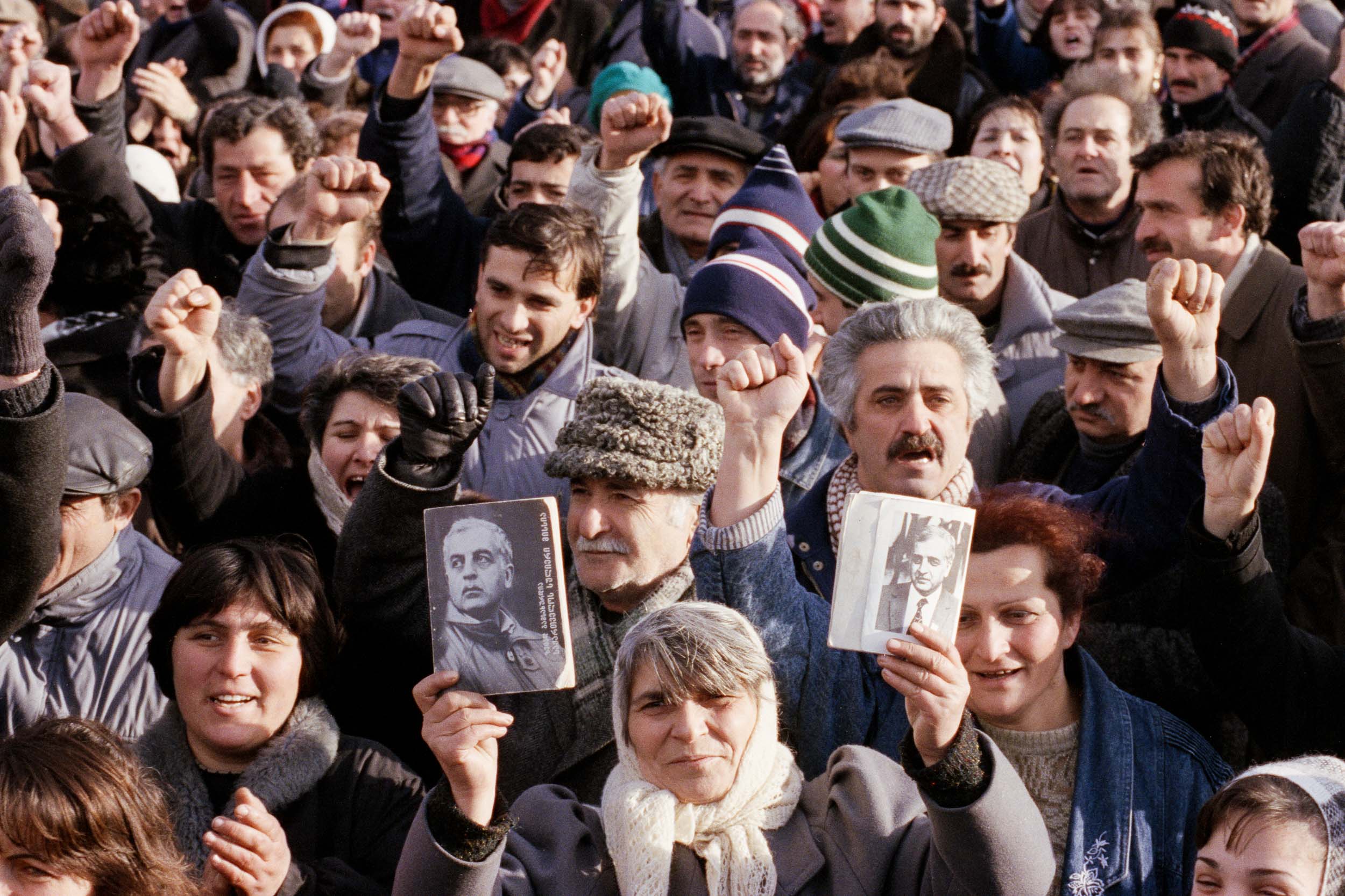 Pro  Gamsakhurdia demonstrators rally against the opposition. Tbilisi, Georgia