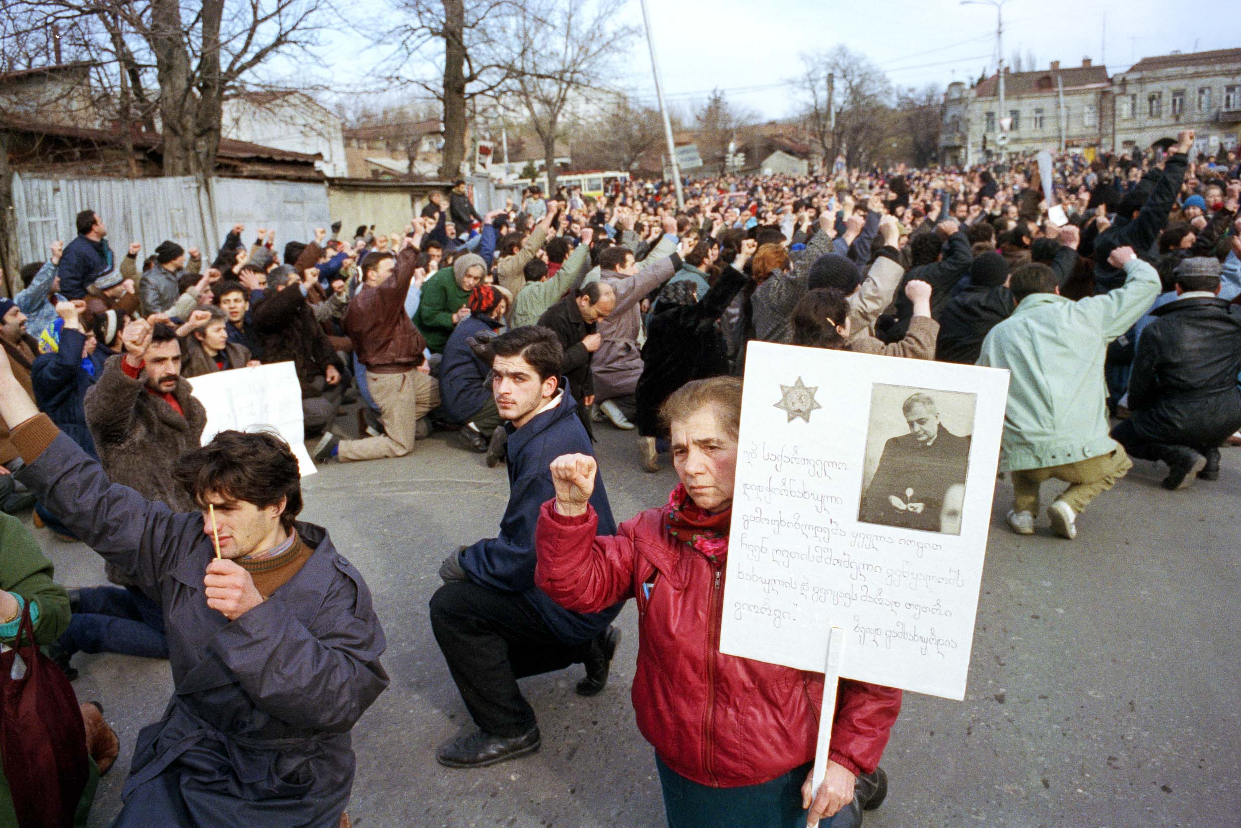 Pro  Gamsakhurdia demonstrators against the opposition. Tbilisi, Georgia