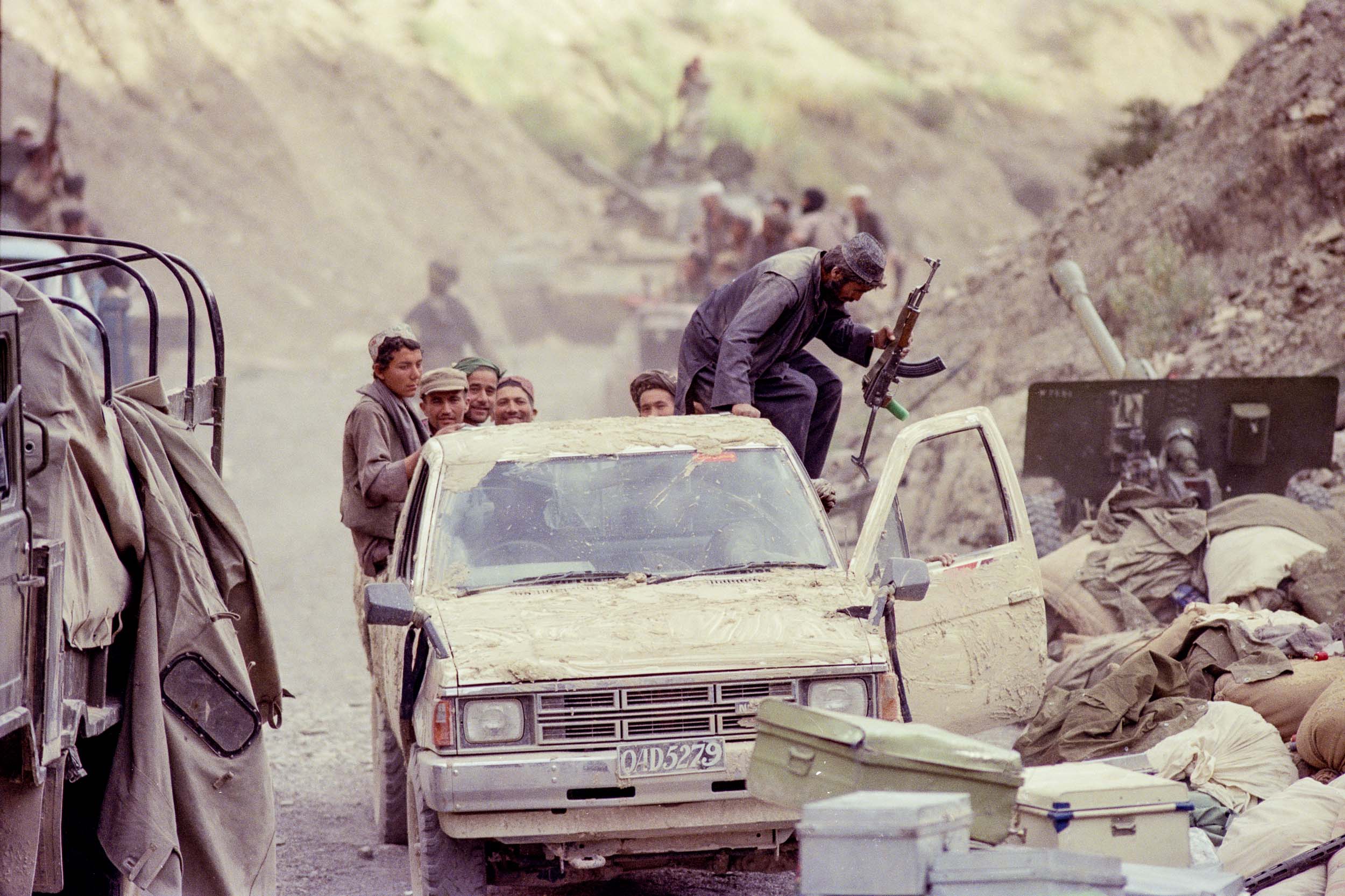 Mujahideen arrive in a gorge,  Afghanistan 1988