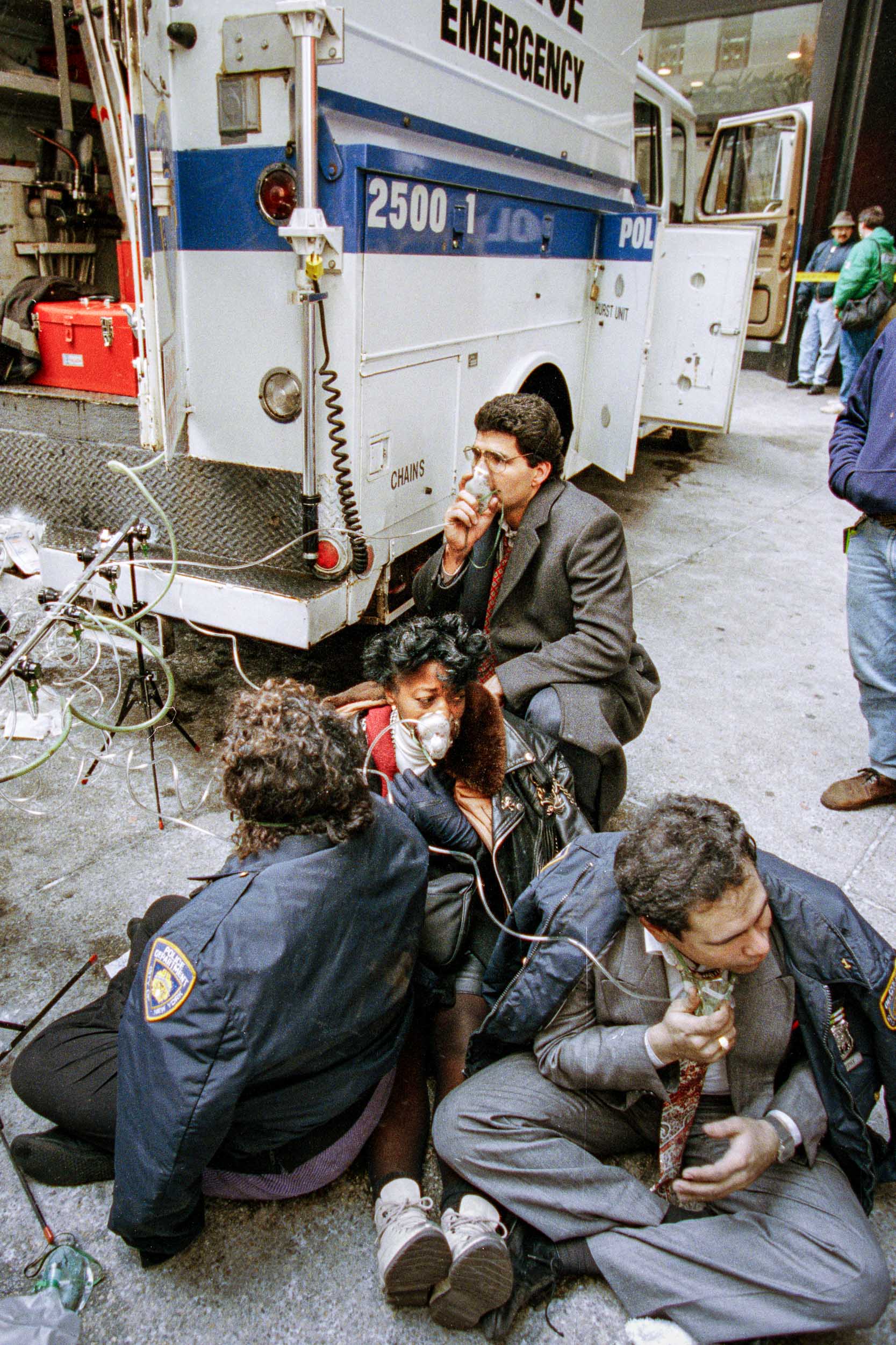 Office workers seeking medical treatment outside of the World Trade Center, NY, 1993